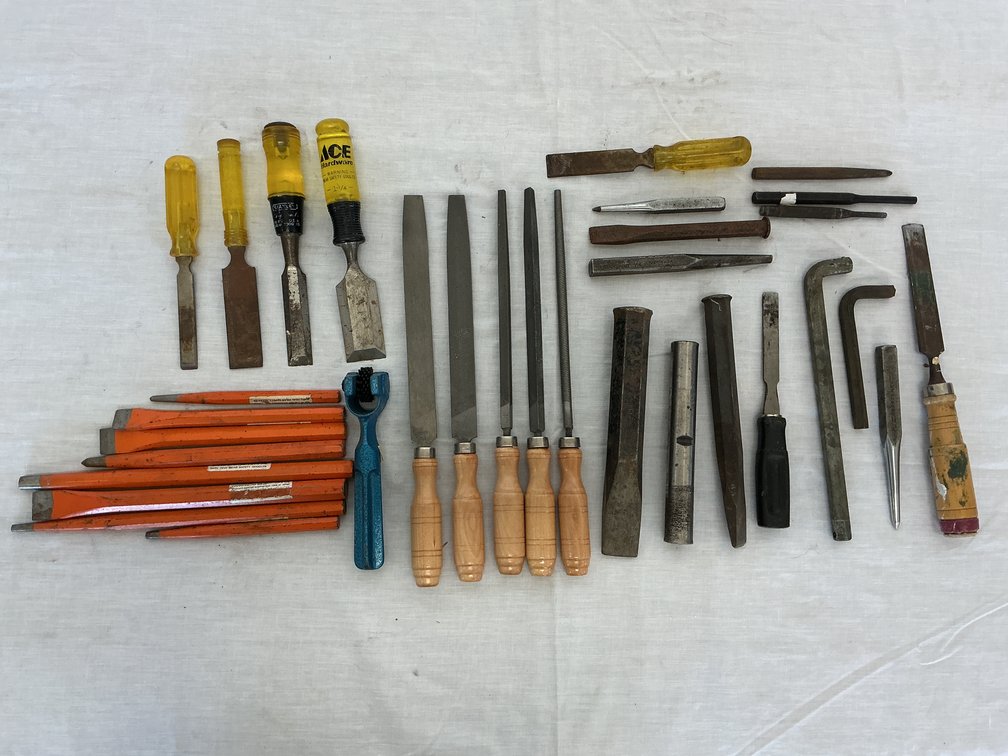 Assorted Mix of Wood Chisels and Sanding Tools