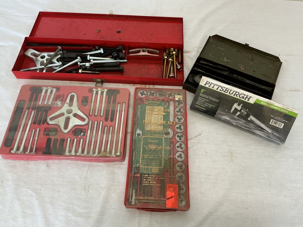 Gear Puller Set, Tap and Die Set, and Pittsburgh 6" Digital Caliper