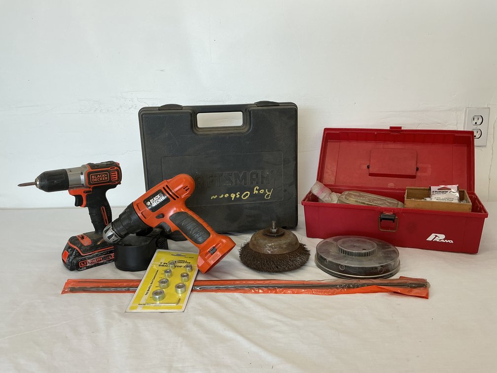 Craftsman Drill, Black & Decker Drills, and Large Assortment of Drill Bits and More!