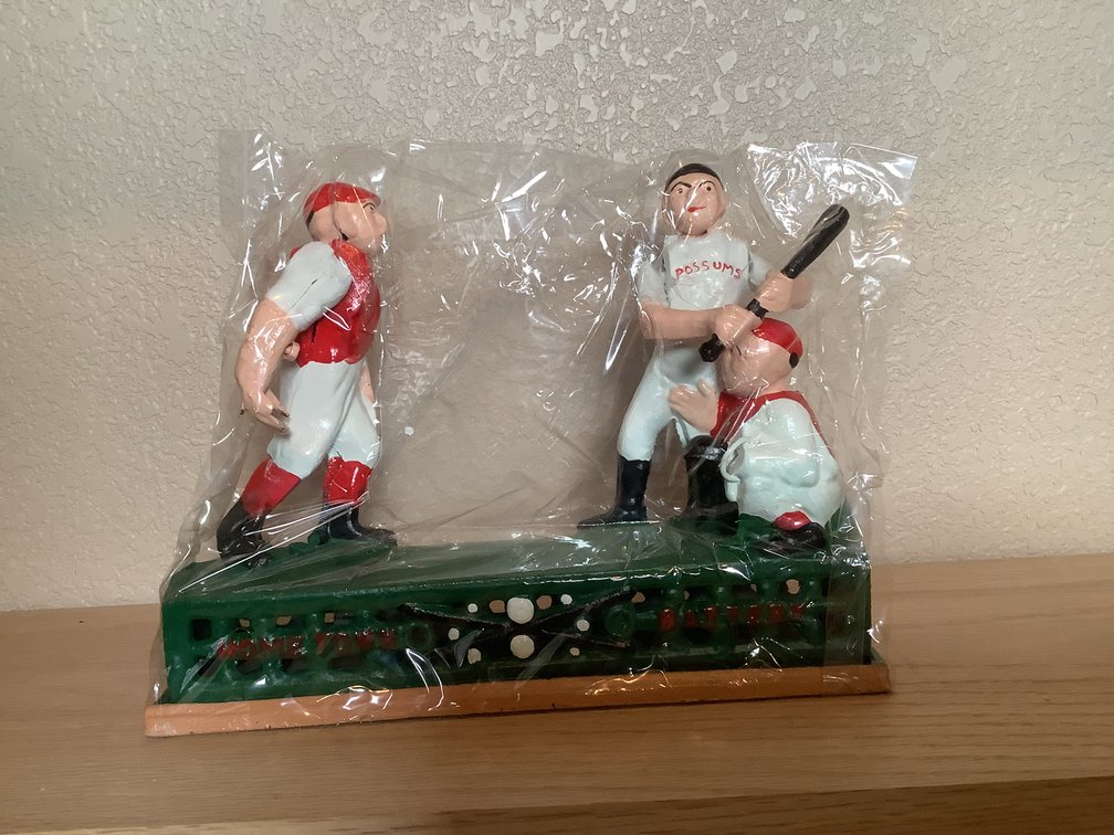 Vintage-Style Cast Iron Baseball-Themed Mechanical Bank