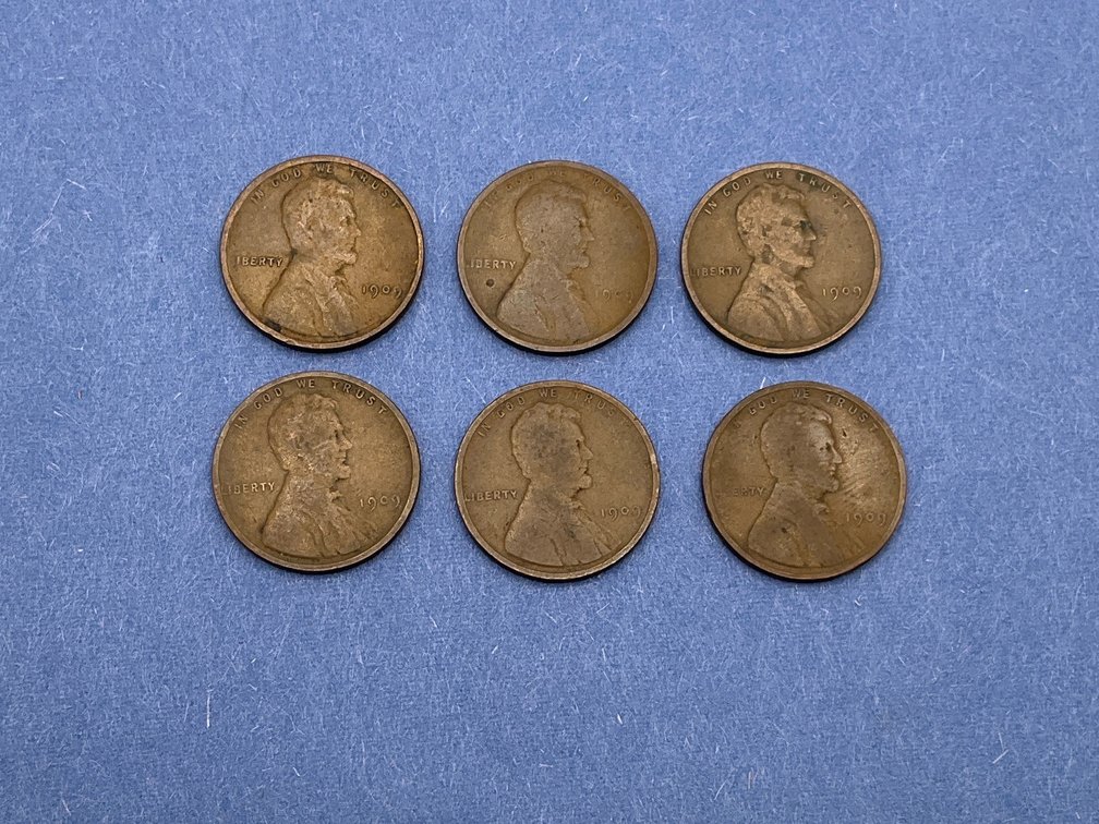 Six 1909 Lincoln Cents