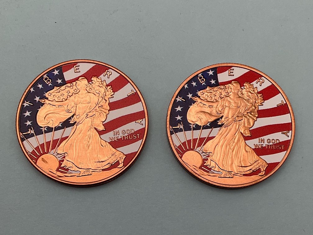 (2) Walking Liberty Colorized 1 oz. Copper Rounds