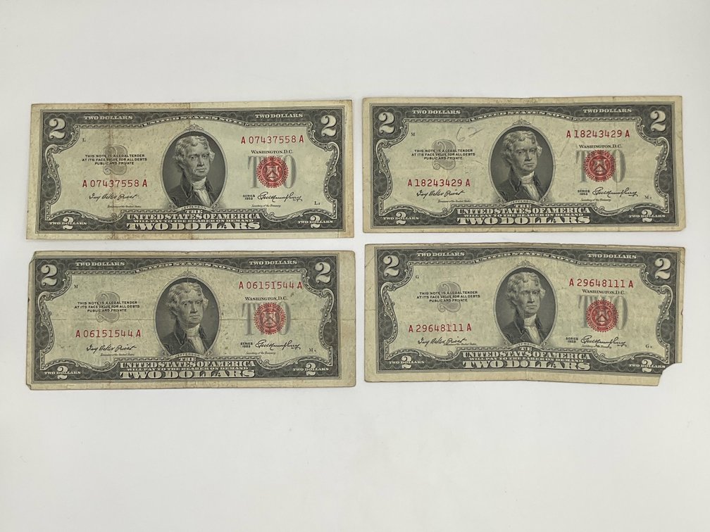 Four 1953 $2 Legal Tender Notes
