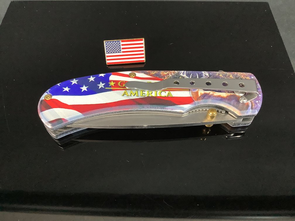 REX KN 1971-D God Bless America Wildlife Deer Assist-Open Folding Knife