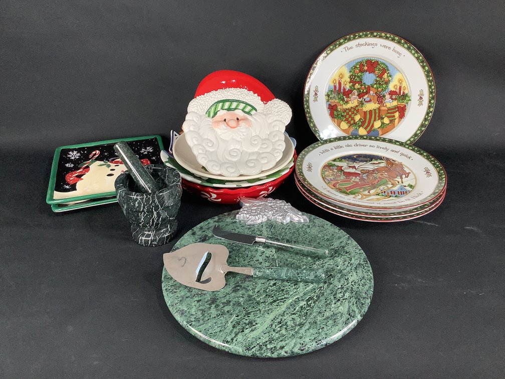 Green Marble Cheese Platter, Marble Mortar & Pestle Set, Christmas Plates & More