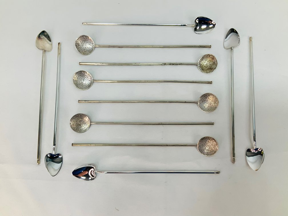 Silver-Tone Metal Straw Spoons and Cocktail Stirrers