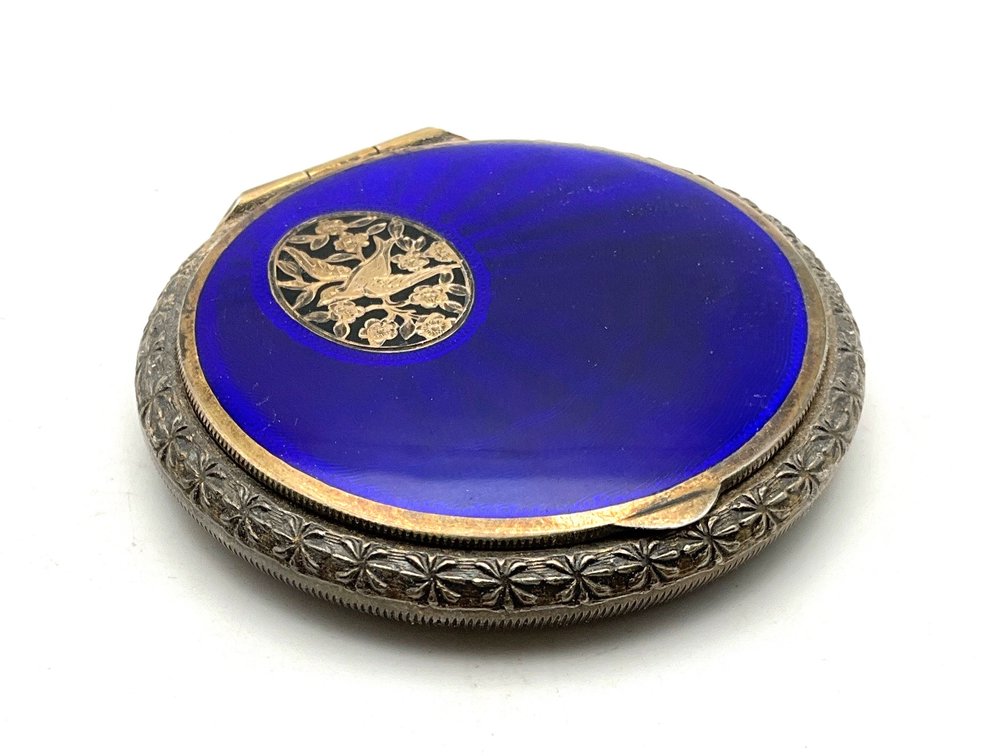 Hygienol Cobalt Blue Guilloché Enamel Powder Compact