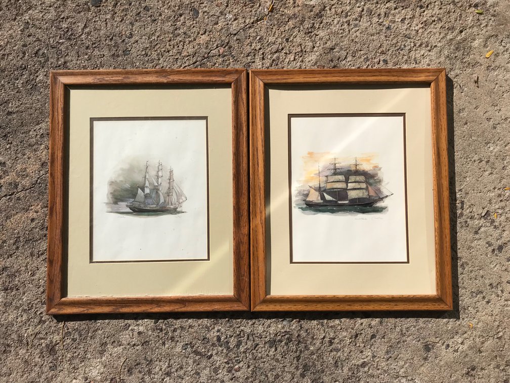 Pair of Framed Nautical Sailing Ship Art Prints