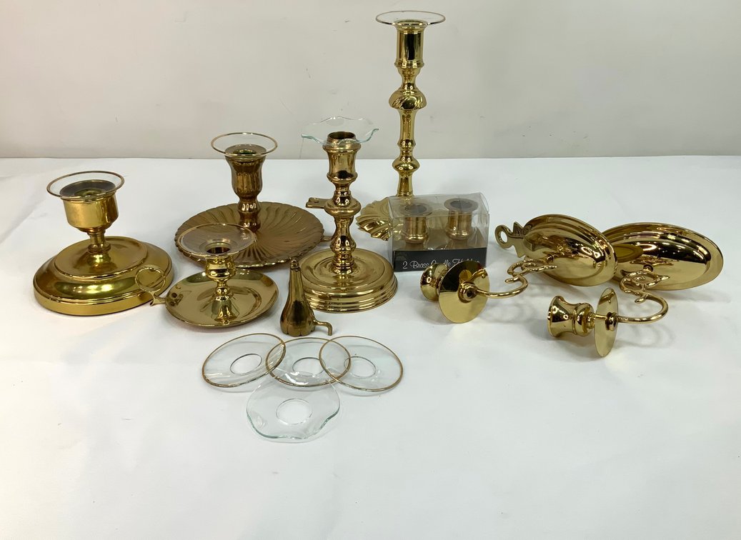 Brass Candlesticks, Wall Sconces, Snuffer, and More