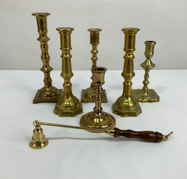 Brass Candlesticks and Candle Snuffer