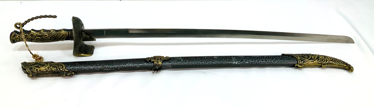 Decorative Curved Sword with Crackle-Finish Scabbard