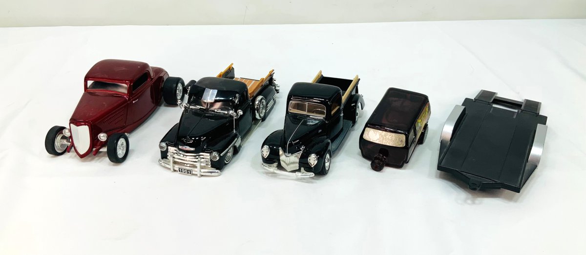 Diecast Model Vehicles, Trailer, and Novelty Glass Decanter