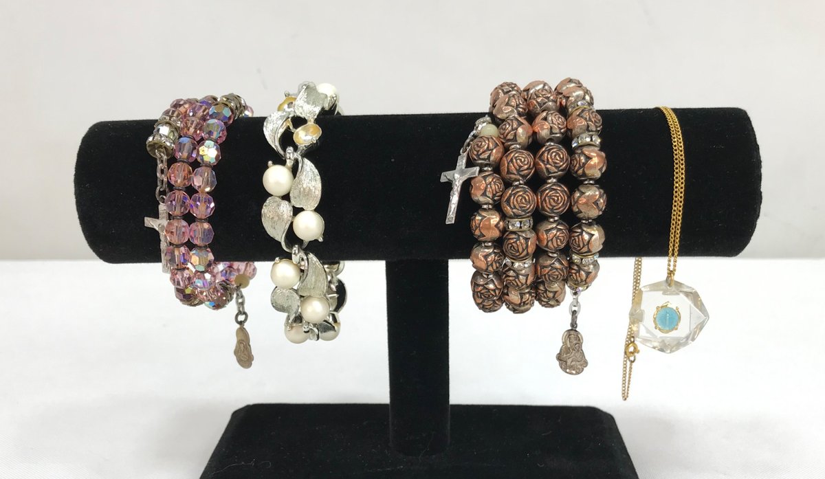 Beaded Rosary Bracelets, Faux Pearl Bracelet, and Necklace