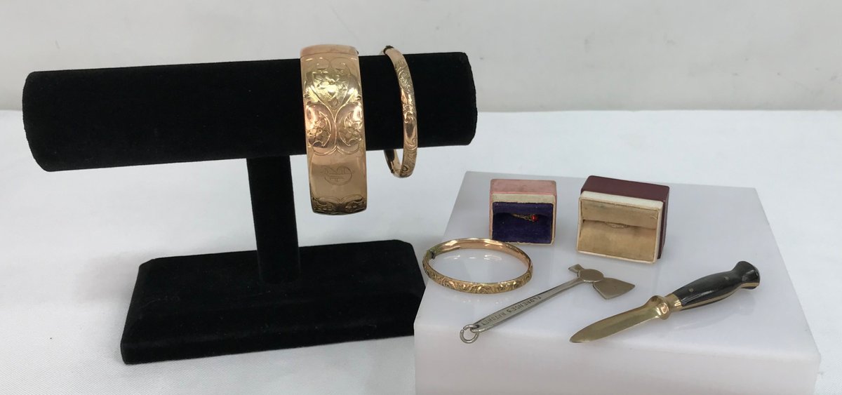 Gold-Tone Bangle Bracelets, Rings, and Novelty Miniatures