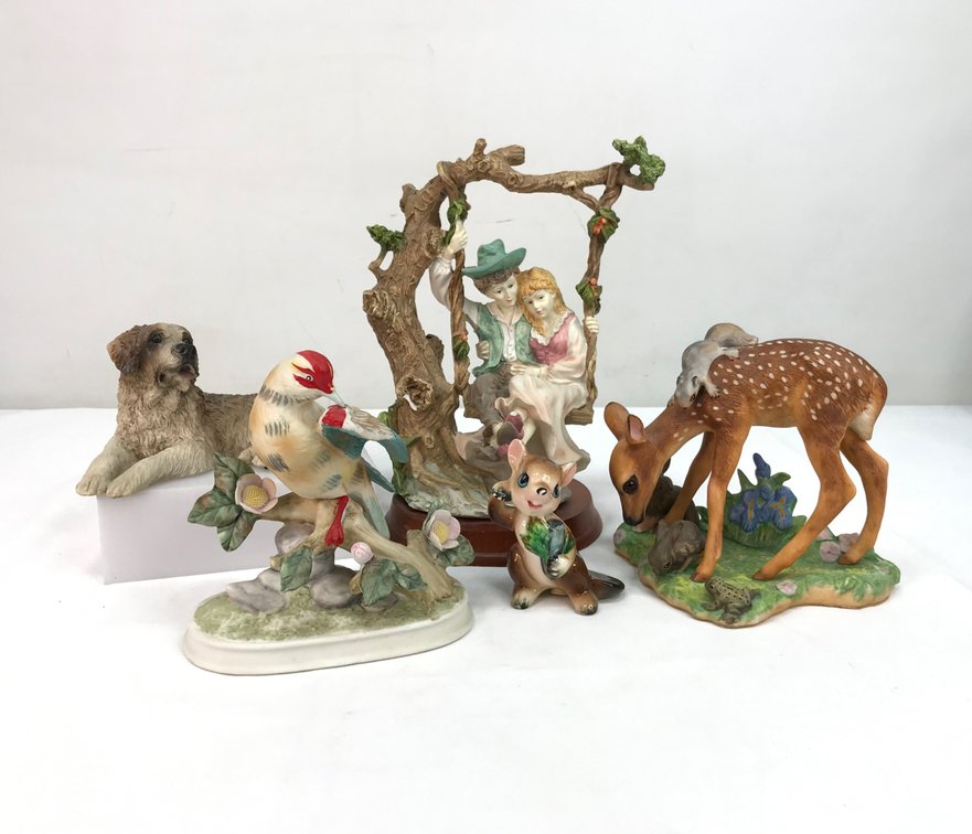 Porcelain Bird, Fawn, and Couple Figurines and More