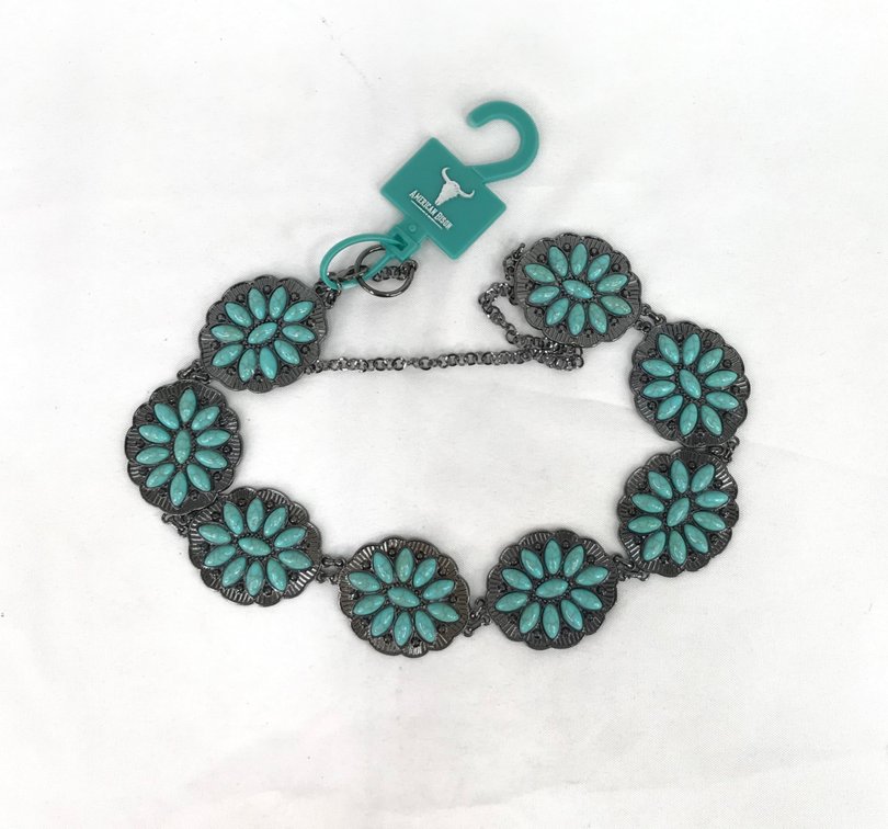 American Bison Turquoise-Colored Concho Chain Belt