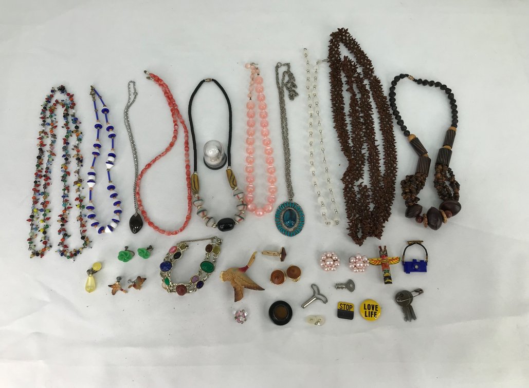 Costume Jewelry, Novelty Pins, and Porcelain Thimbles