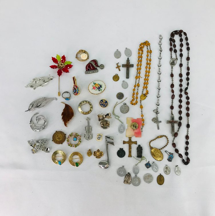 Rosaries, Religious Medals, and Costume Jewelry Pins