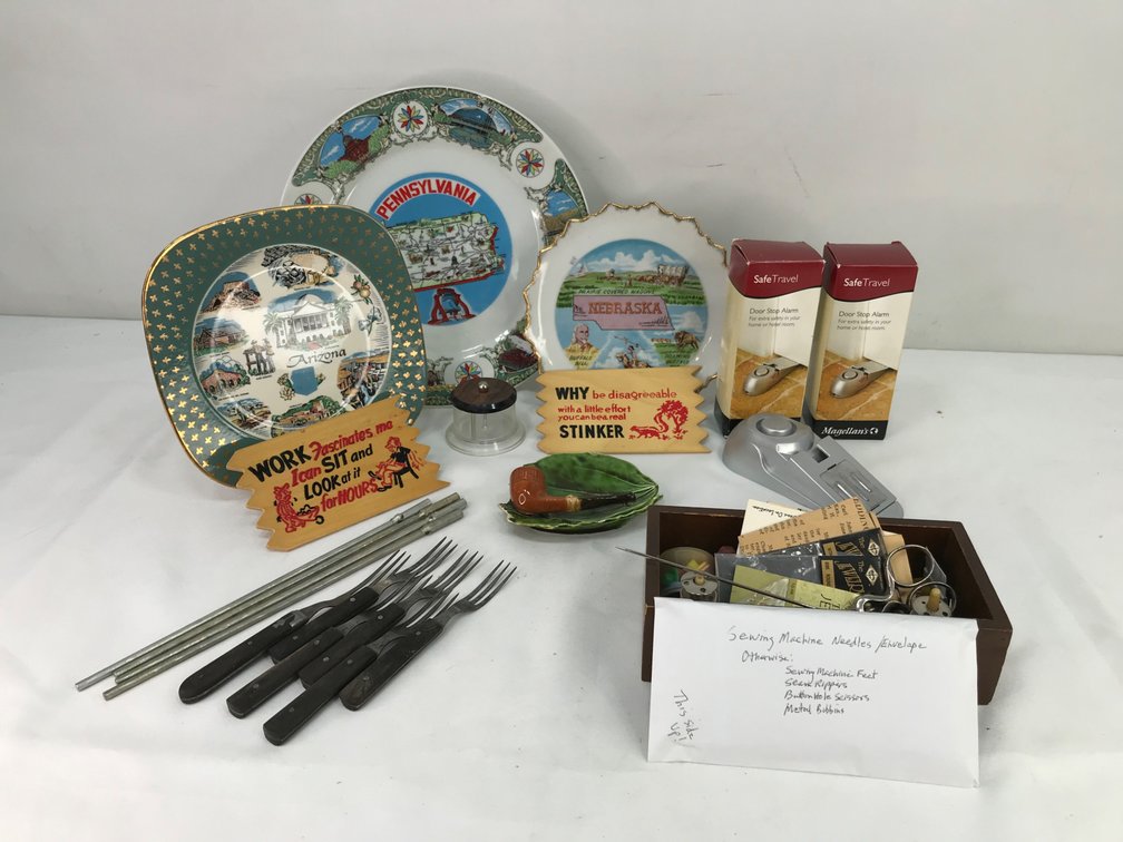 Souvenir Plates, Novelty Signs, Door Stop Alarms, and More