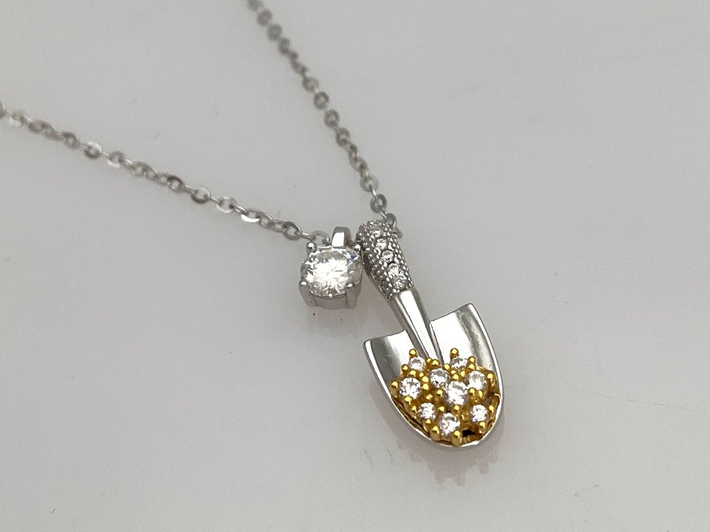 Silver Moissanite Shovel Pendant Necklace