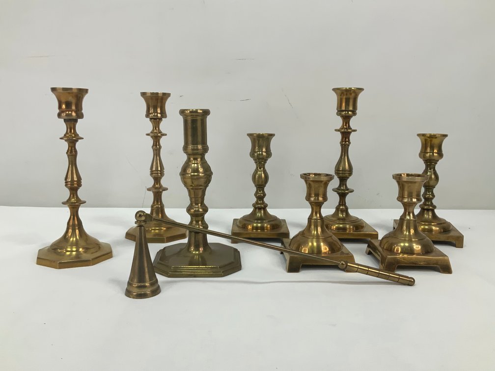 Brass Candlesticks and Candle Snuffer