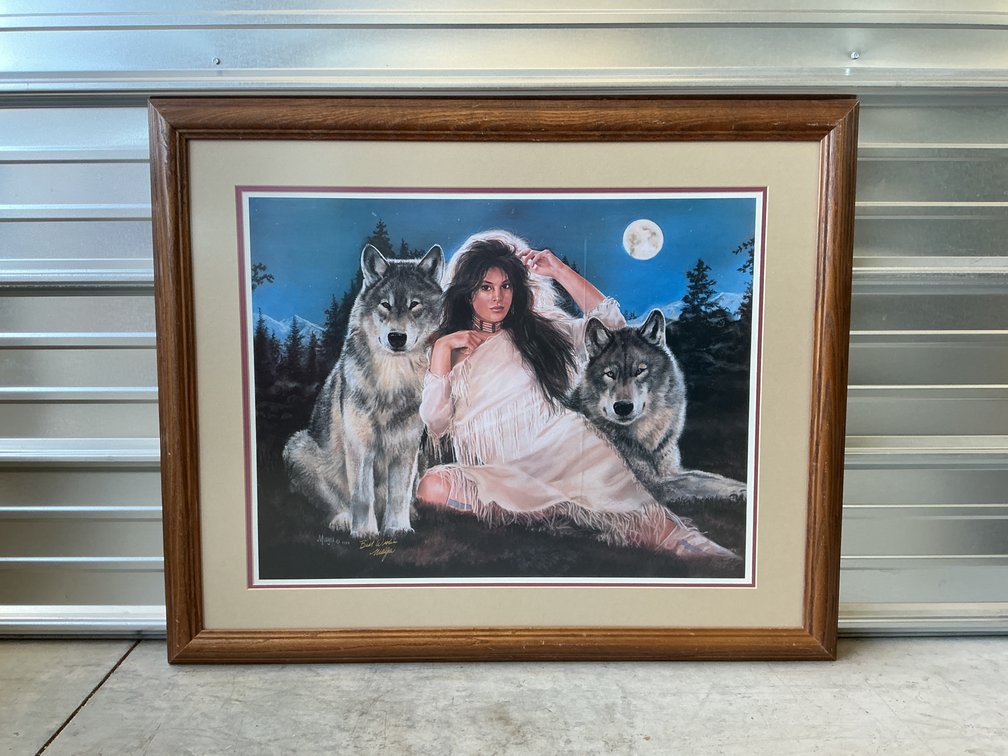 Maija Framed Art Print of Woman and Wolves