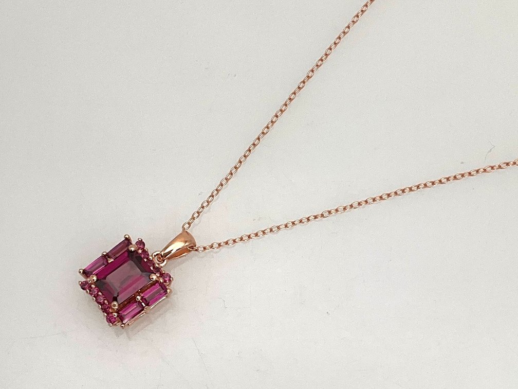 Rose Gold-Tone Sterling Silver Purple Tourmaline Pendant Necklace