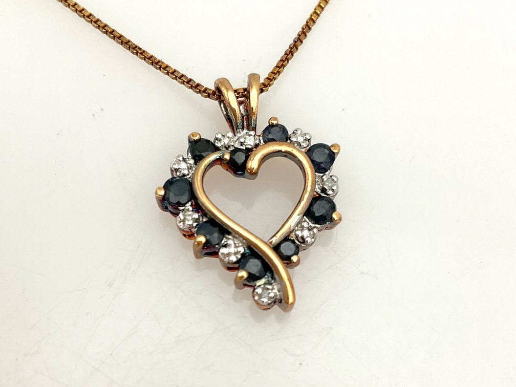 Sapphire and Diamond Heart Pendant Necklace