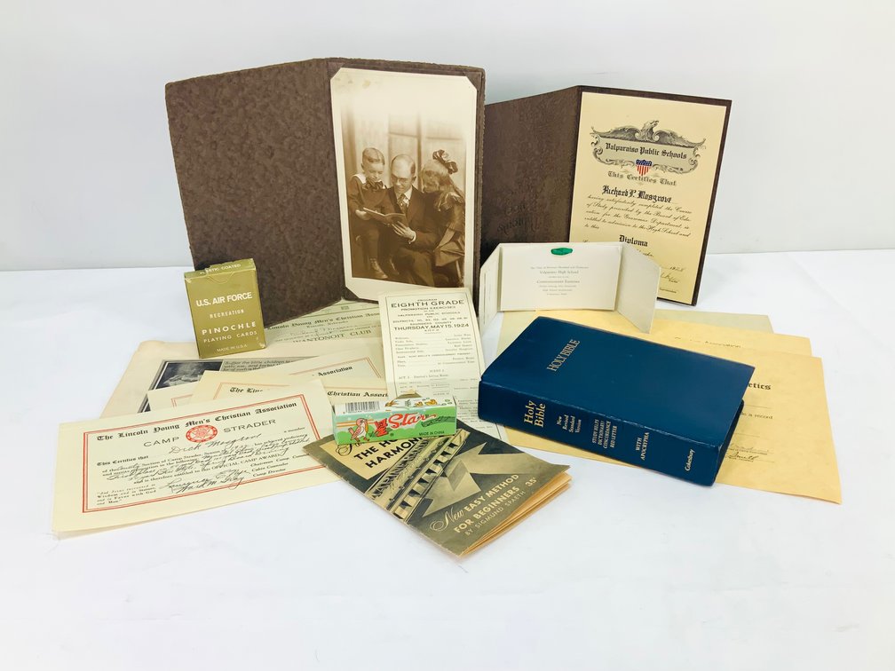 Ephemera, Holy Bible, Playing Cards, and Harmonica Items