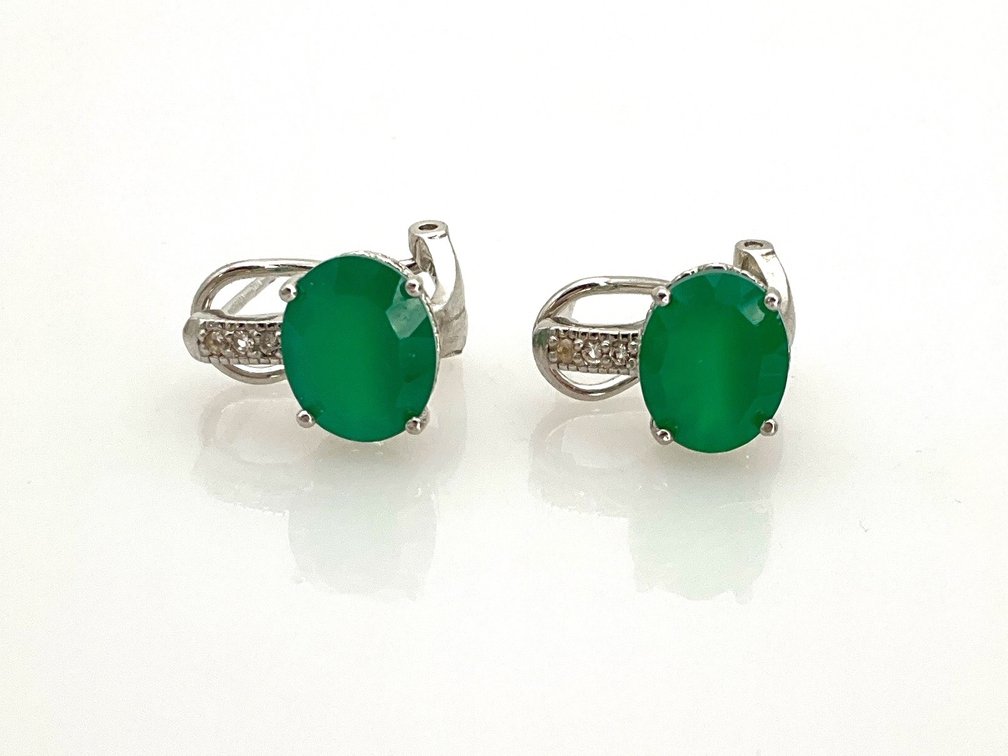 Silver Emerald Clip-Post Earrings