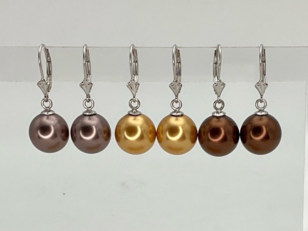 Pearl Leverback Drop Earrings, Three Pairs