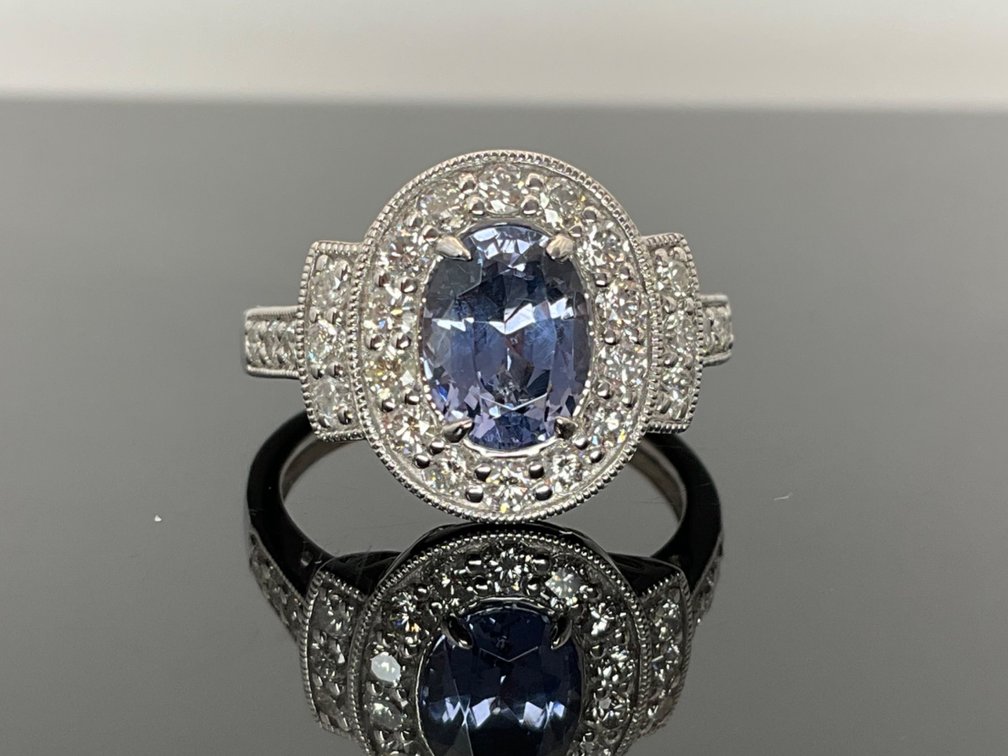 Platinum Blue Spinel and Diamond Ring