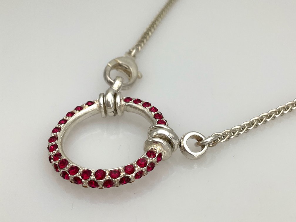 The Loop Red Crystal Ring Pendant Chain Necklace