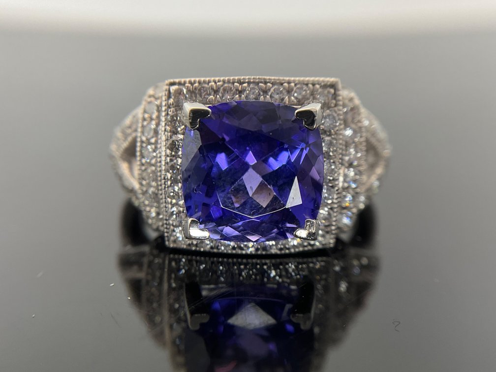 Platinum Tanzanite and Diamond Ring