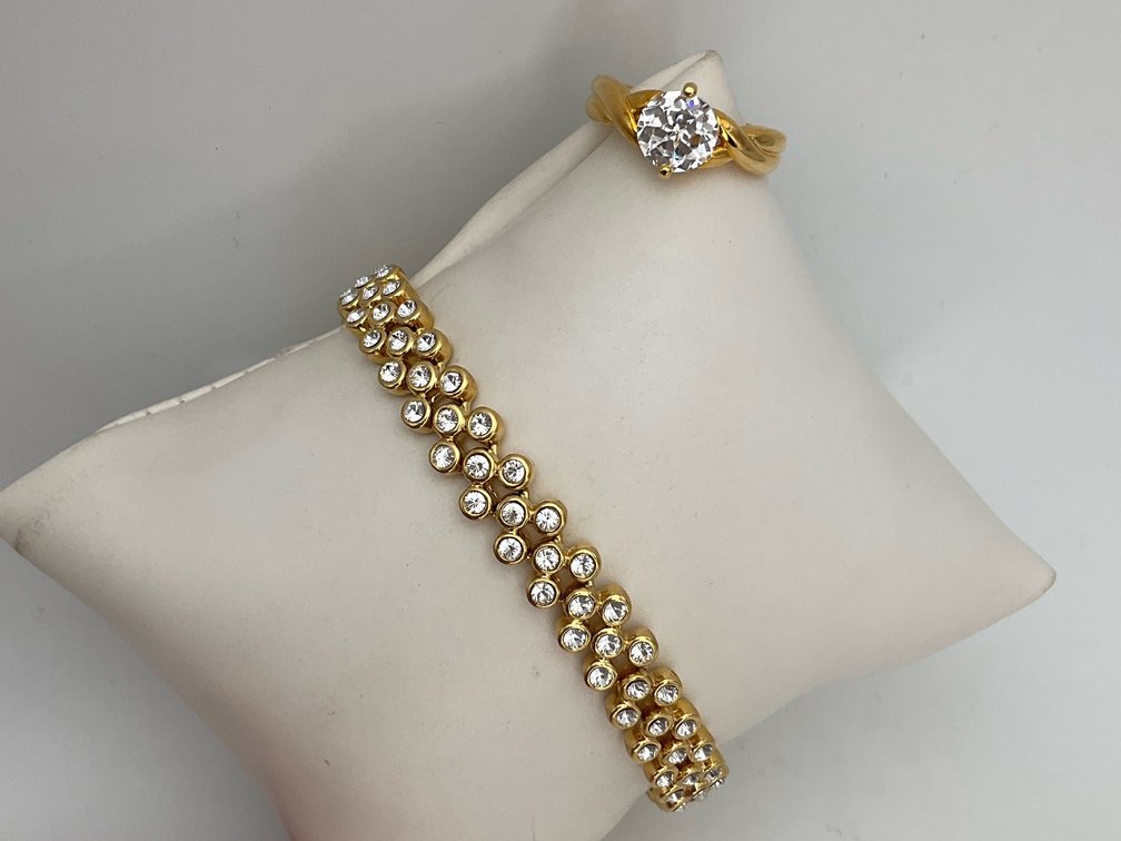 CZ Solitaire Ring and Rhinestone Link Bracelet