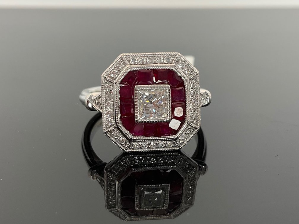 Platinum Diamond and Ruby Ring