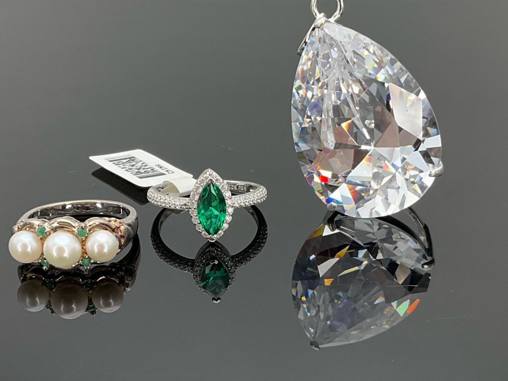 Sterling Silver Rings and Pear-Cut Stone Pendant