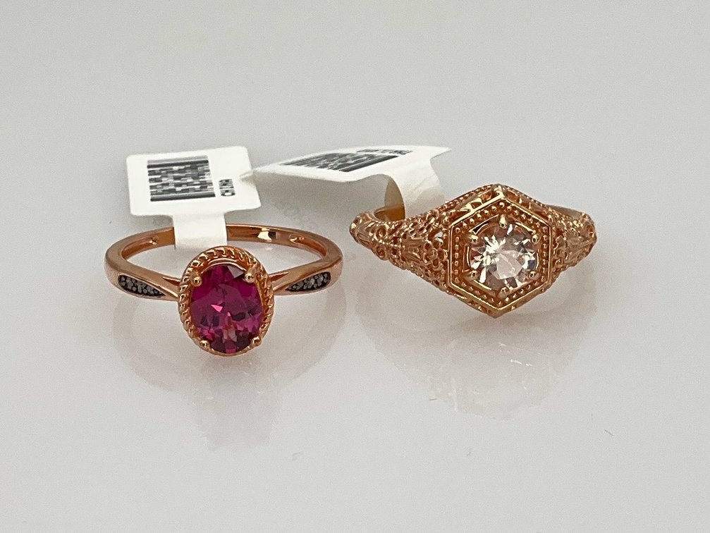 Two Rose Gold-Tone Sterling Silver Tourmaline Rings