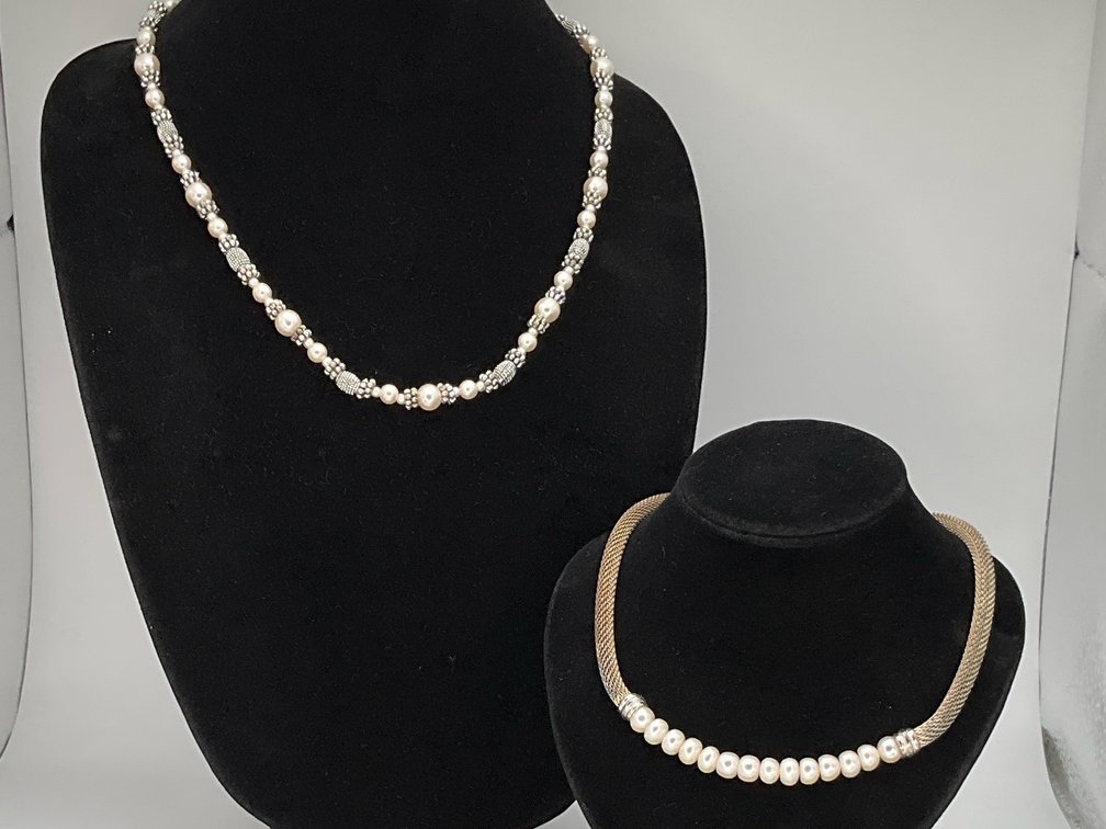 Two Faux Pearl and Silver-Tone Beaded Necklaces