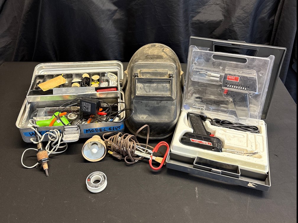 Soldering Tools, Welding Helmet, and Metal Utility Box