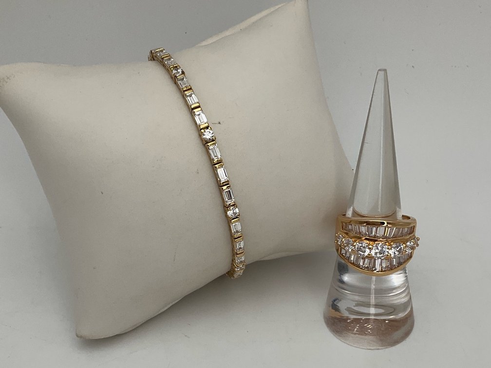 Gold-Tone Sterling Silver CZ Bracelet and Ring