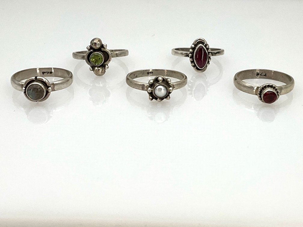 Five Sterling Silver Gemstone Rings
