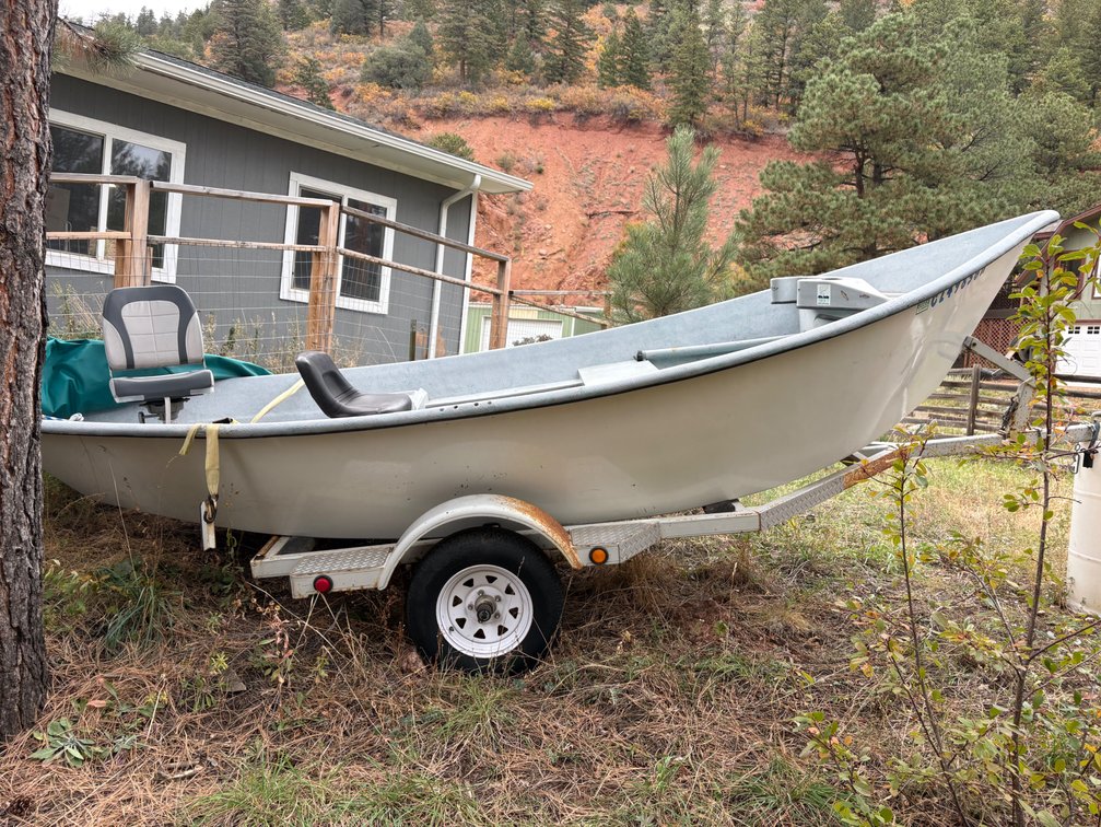 Fiberglass Drift Boat on Single-Axle Boat Trailer