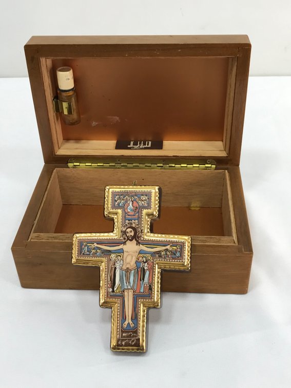 Wooden Humidor Box and San Damiano Crucifix Plaque