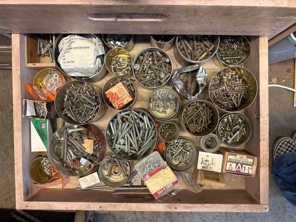 Machine Screws, Bolts, Nuts, and More with Wooden Drawers