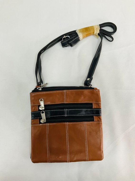 Brown and Black Crossbody Bag with Contrast Stitching