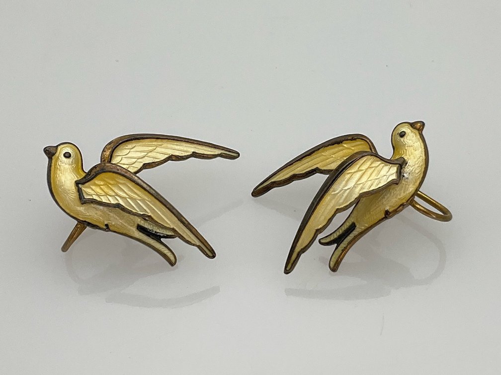 Vintage Enamel Bird Earrings