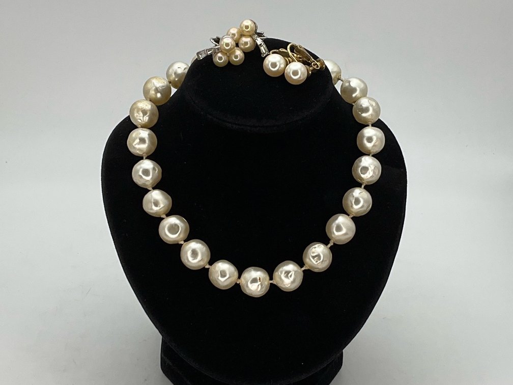 Hand Tied Pearl Necklace and Vintage Pearl Earrings