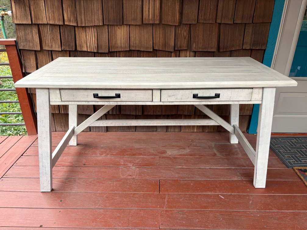 Whitewashed Wood Two-Drawer Desk with Plank Top