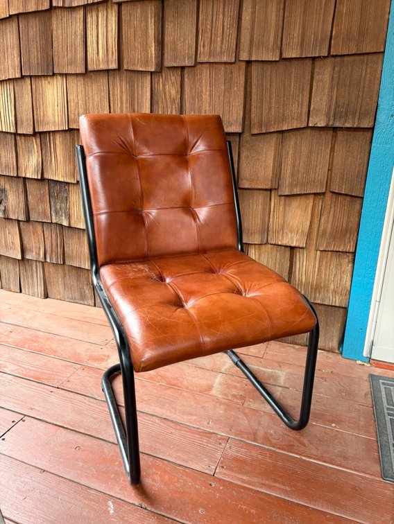 Cognac Brown Tufted Leather Cantilever Chair